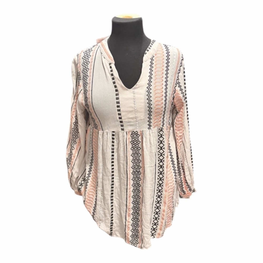 🌿 On the Road Embroidered Boho Peasant Top